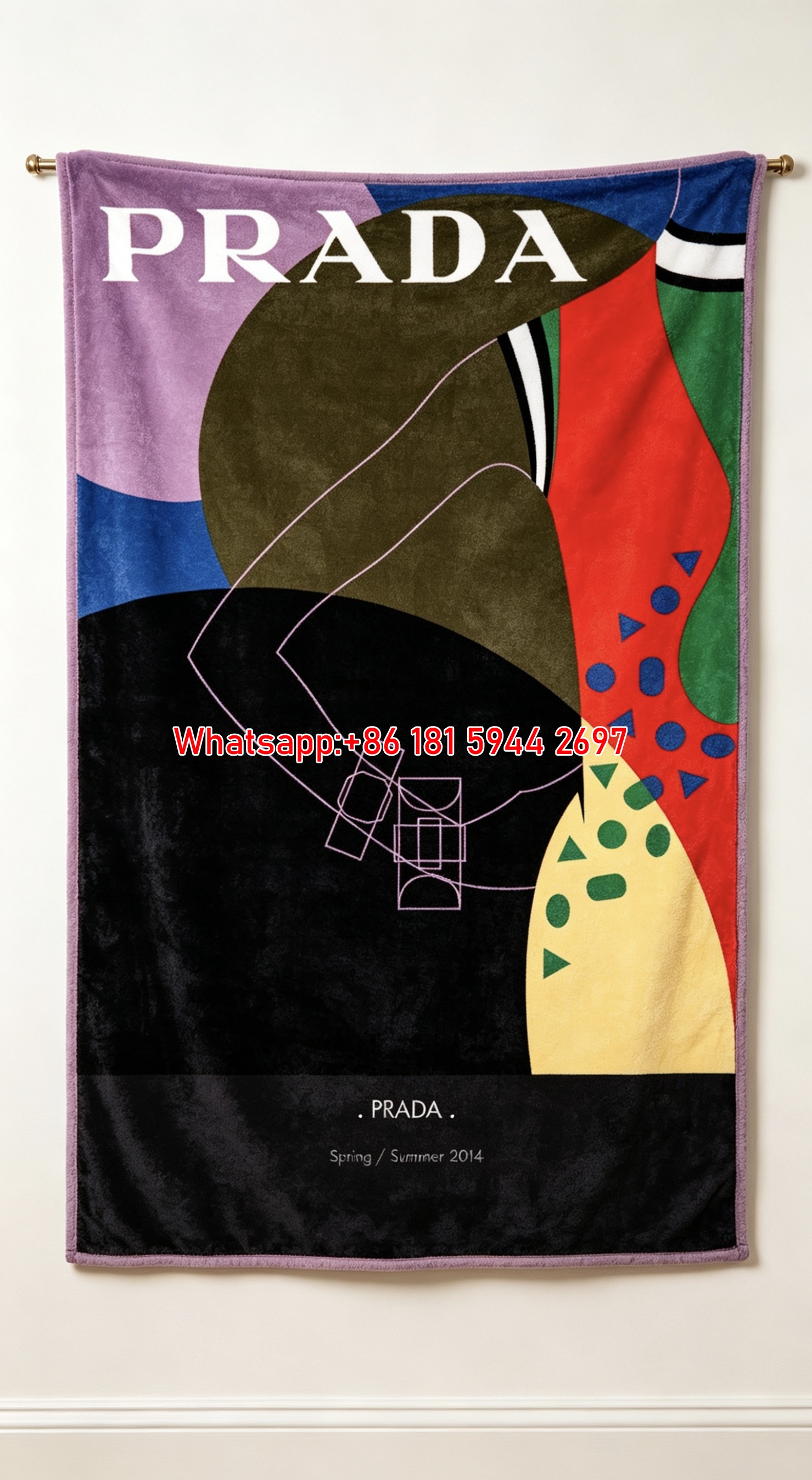 Prada Multicolor Abstract Geometric Print Flannel Throw Blanket IMG_2799
